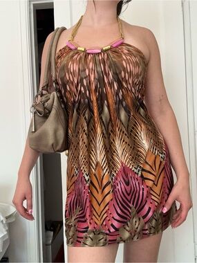Sky Strapless Dress with Pink and Gold Accents
